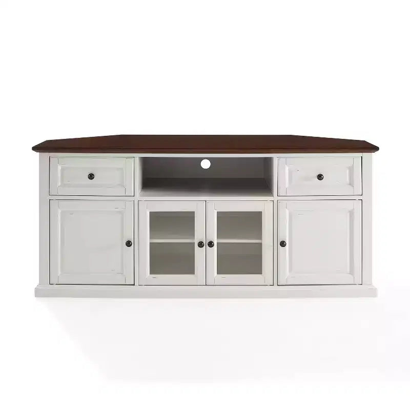 Shelby Corner TV Stand for TVs up to 65" White - Crosley: Beveled Glass Doors, Media Storage, Cable Management