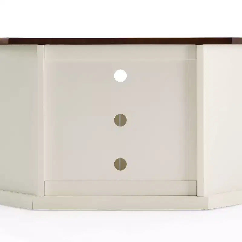 Meuble TV d'angle pour téléviseurs jusqu'à 65 po Portes en verre biseauté blanc, rangement multimédia, gestion des câbles