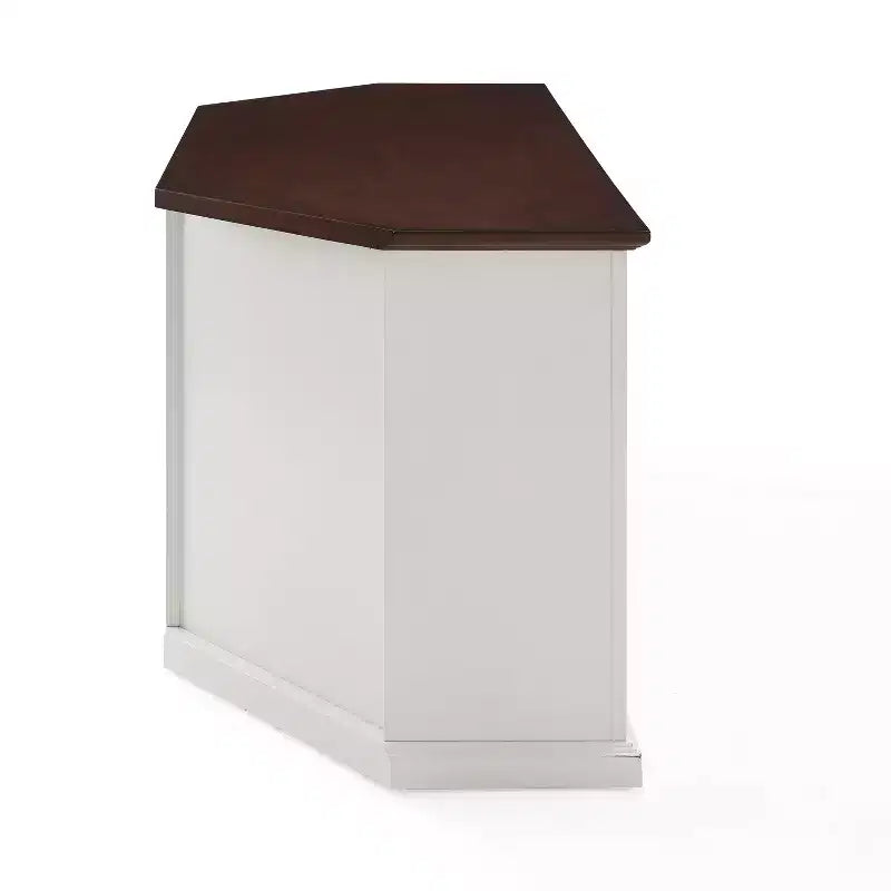 Meuble TV d'angle pour téléviseurs jusqu'à 65 po Portes en verre biseauté blanc, rangement multimédia, gestion des câbles