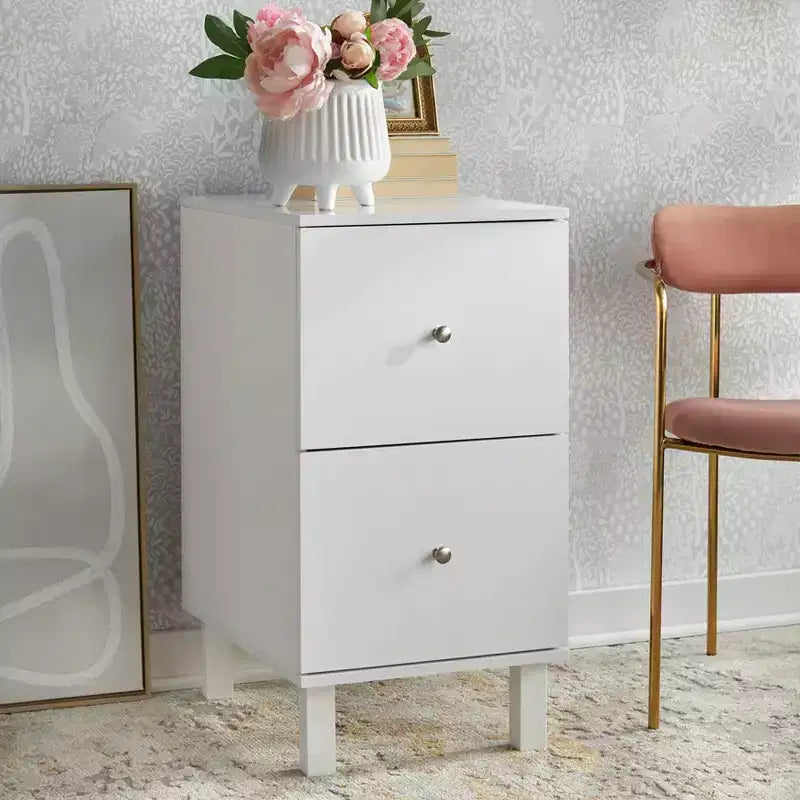 Meuble de classement vertical à 2 tiroirs en blanc, MDF et bois composite, H 76 cm x L 53 cm