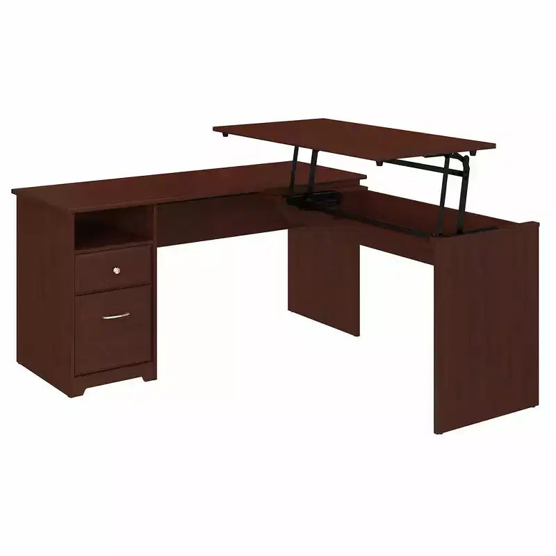 Cabot 60W 3 Position L Shaped Sit to Stand Desk Harvest Cherry - Bush Furniture: Ergonomic, Adjustable Height