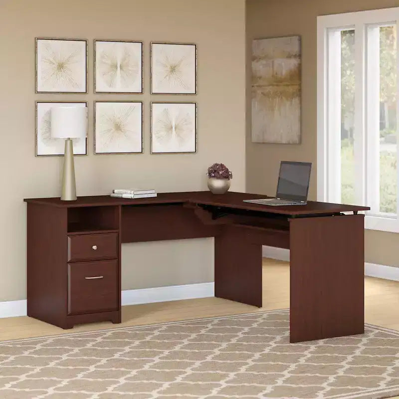 Bureau assis-debout en forme de L, 3 positions, 60 W, couleur cerise de récolte, ergonomique, hauteur réglable