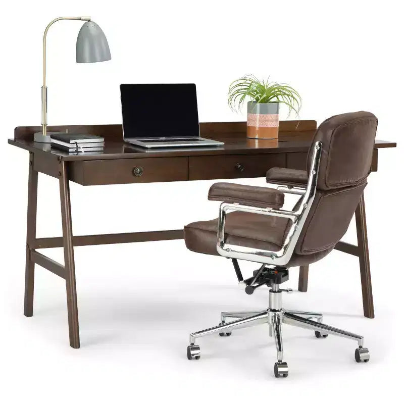 Bureau de 152 cm, marron vieilli naturel, 3 tiroirs, port USB et prises électriques