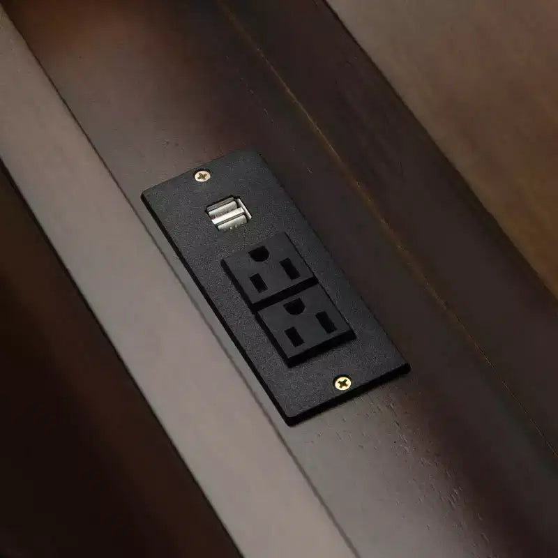 Bureau de 152 cm, marron vieilli naturel, 3 tiroirs, port USB et prises électriques