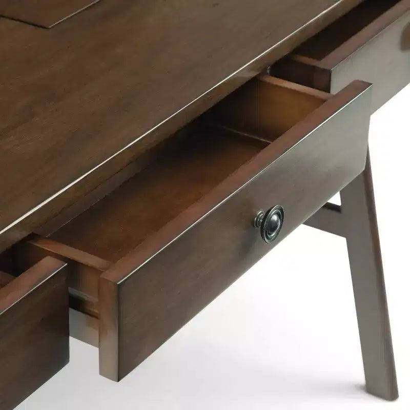Bureau de 152 cm, marron vieilli naturel, 3 tiroirs, port USB et prises électriques