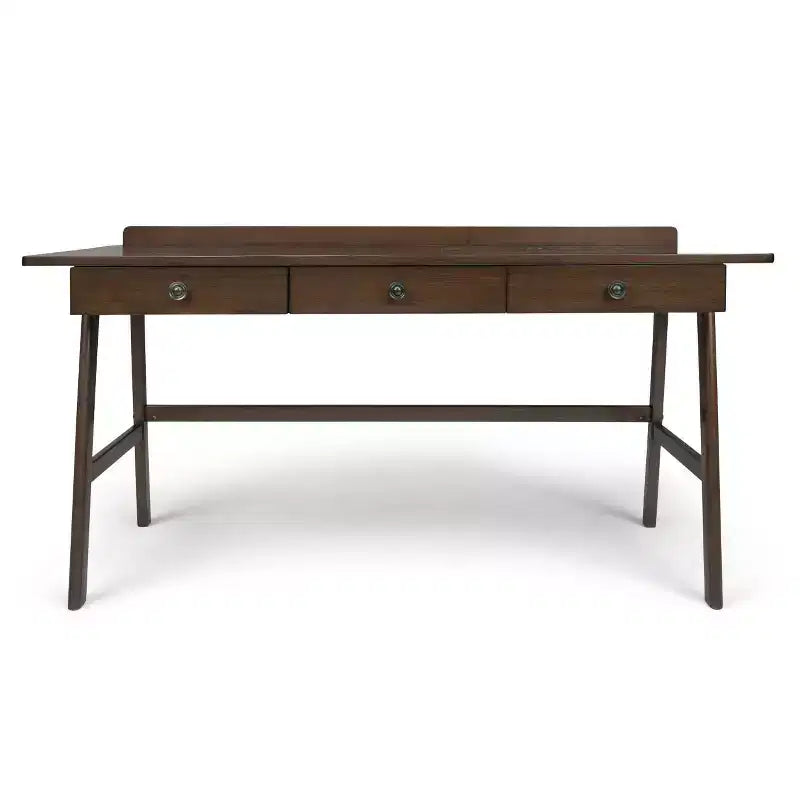 Bureau de 152 cm, marron vieilli naturel, 3 tiroirs, port USB et prises électriques