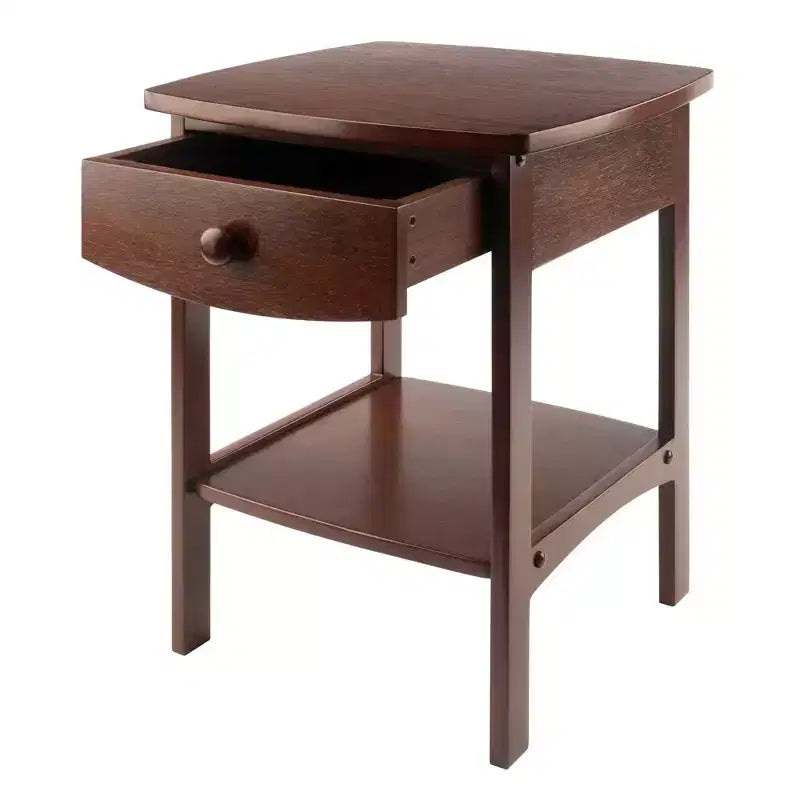 Table d'appoint rectangulaire en noyer avec tiroir et étagère, cadre en bois massif, 18"x18"x22"