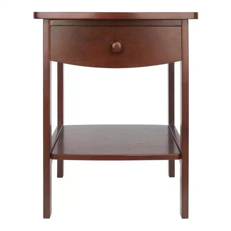 Table d'appoint rectangulaire en noyer avec tiroir et étagère, cadre en bois massif, 18"x18"x22"