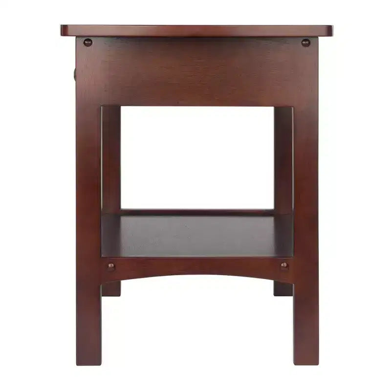 Table d'appoint rectangulaire en noyer avec tiroir et étagère, cadre en bois massif, 18"x18"x22"