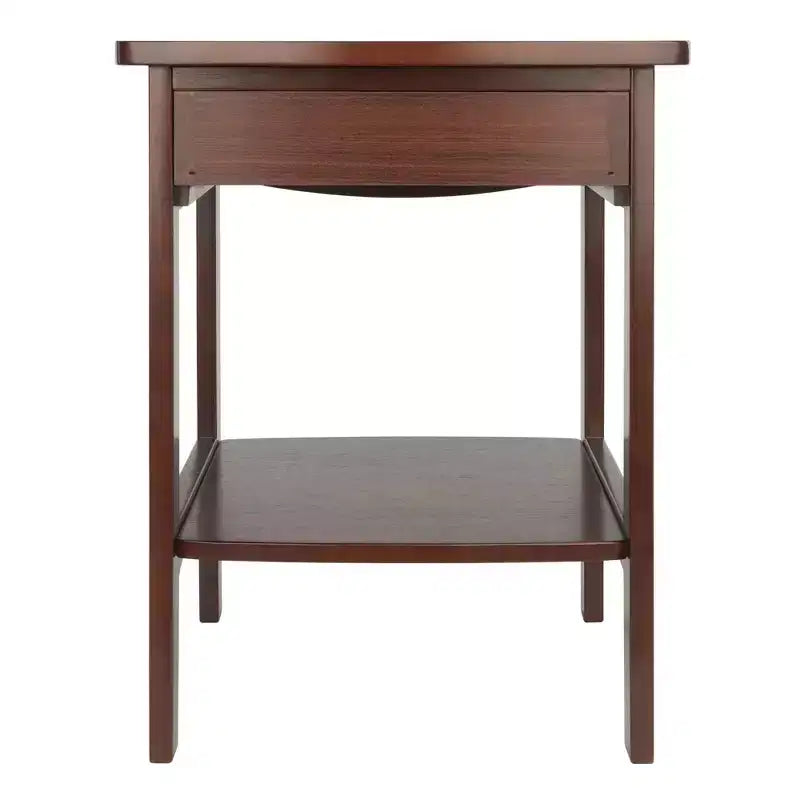Table d'appoint rectangulaire en noyer avec tiroir et étagère, cadre en bois massif, 18"x18"x22"