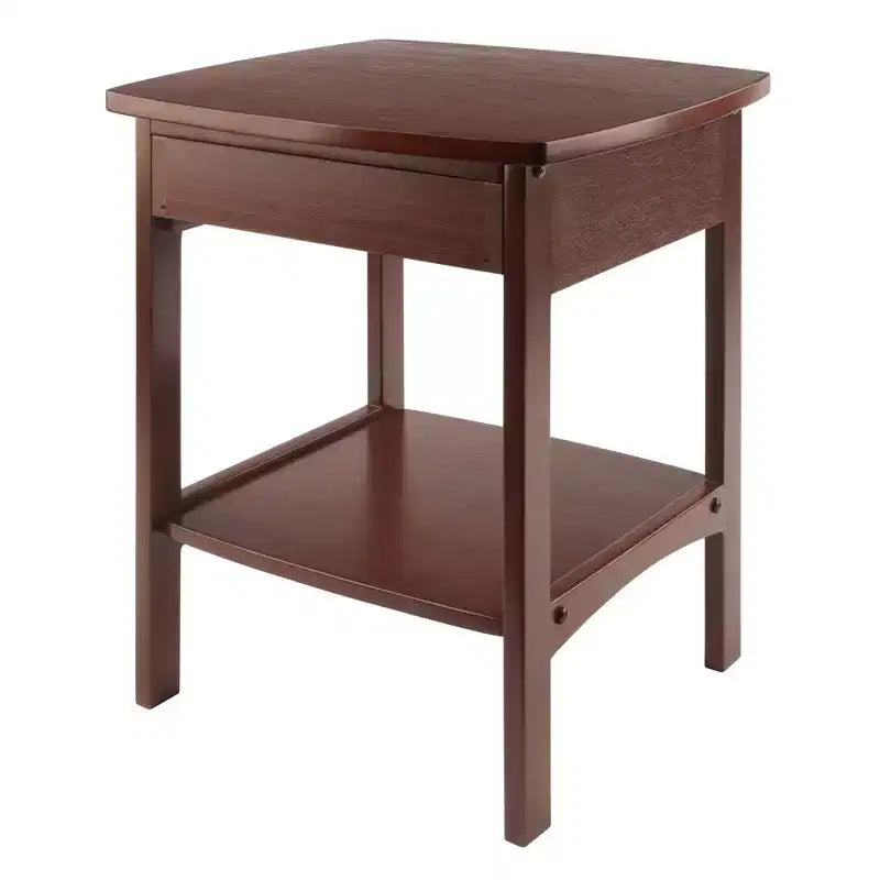 Table d'appoint rectangulaire en noyer avec tiroir et étagère, cadre en bois massif, 18"x18"x22"