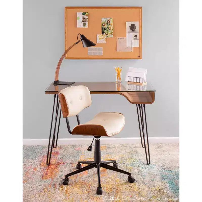Chaise de bureau pivotante de style moderne du milieu du siècle, similicuir capitonné, hauteur réglable