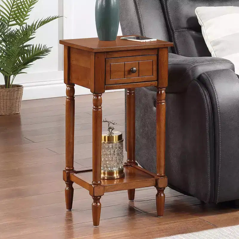 Petite table d'appoint Accent avec tiroir et étagère ouverte, noire, 71 cm H