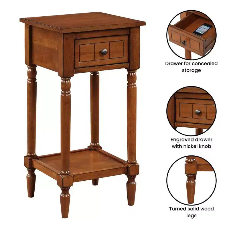 Petite table d'appoint Accent avec tiroir et étagère ouverte, noire, 71 cm H