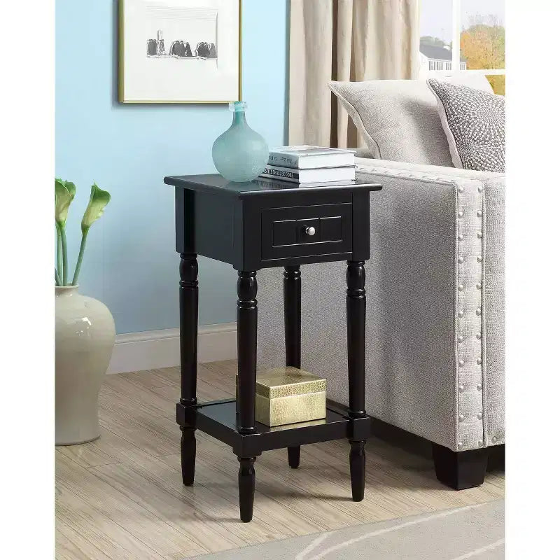 Petite table d'appoint Accent avec tiroir et étagère ouverte, noire, 71 cm H
