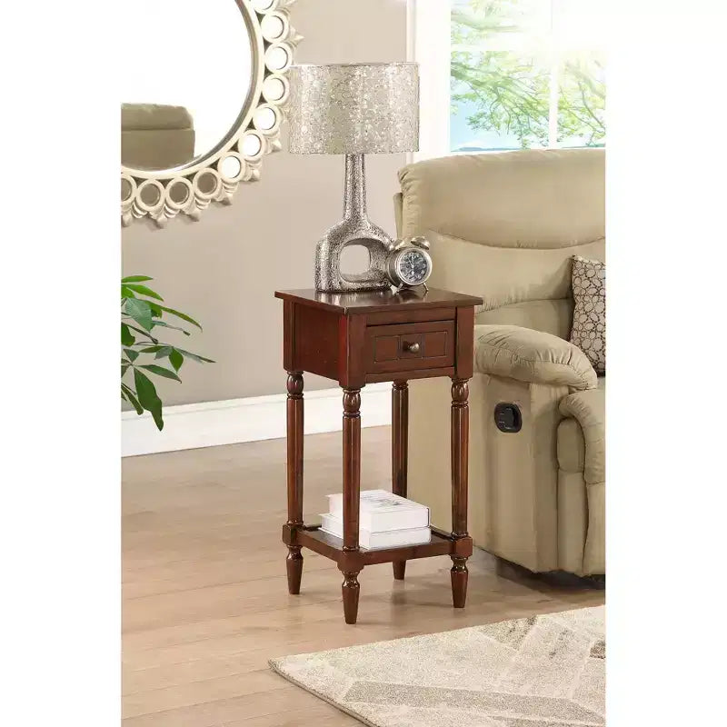 Petite table d'appoint Accent avec tiroir et étagère ouverte, noire, 71 cm H