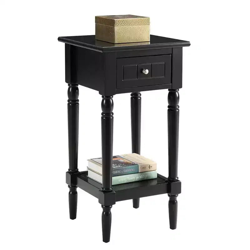 Petite table d'appoint Accent avec tiroir et étagère ouverte, noire, 71 cm H