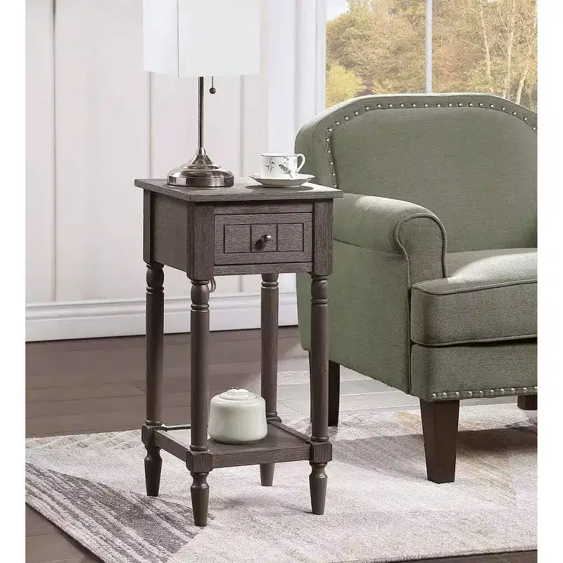 Petite table d'appoint Accent avec tiroir et étagère ouverte, noire, 71 cm H