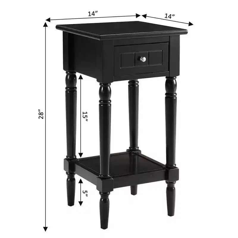 Petite table d'appoint Accent avec tiroir et étagère ouverte, noire, 71 cm H