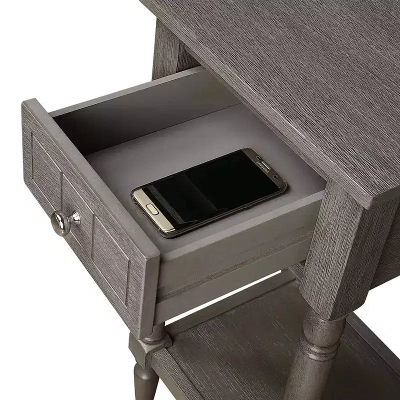Petite table d'appoint Accent avec tiroir et étagère ouverte, noire, 71 cm H