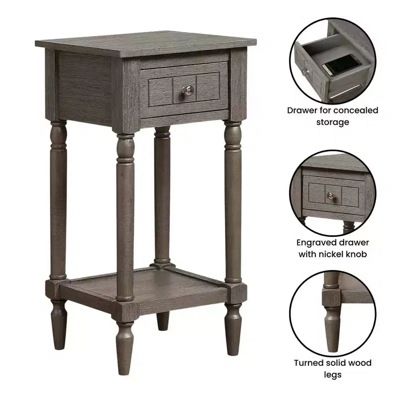 Petite table d'appoint Accent avec tiroir et étagère ouverte, noire, 71 cm H