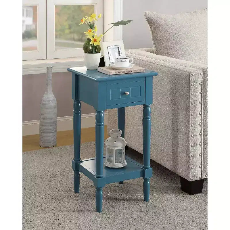 Petite table d'appoint Accent avec tiroir et étagère ouverte, noire, 71 cm H