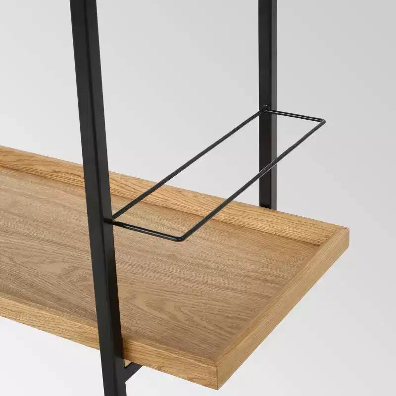 Chariot de bar industriel en bois avec 2 étagères et roulettes, cadre en fer noir