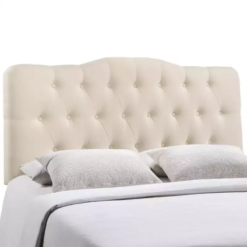 Tête de lit en tissu capitonné, taille Queen, avec boutons décoratifs et design arqué