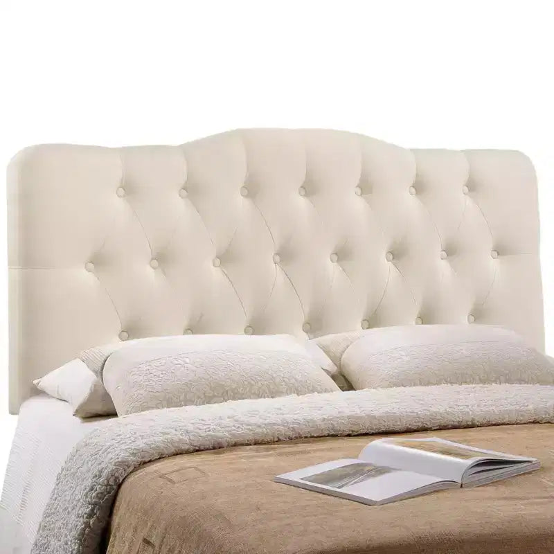 Tête de lit en tissu capitonné, taille Queen, avec boutons décoratifs et design arqué