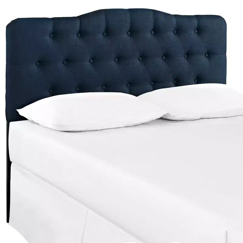 Tête de lit en tissu capitonné, taille Queen, avec boutons décoratifs et design arqué
