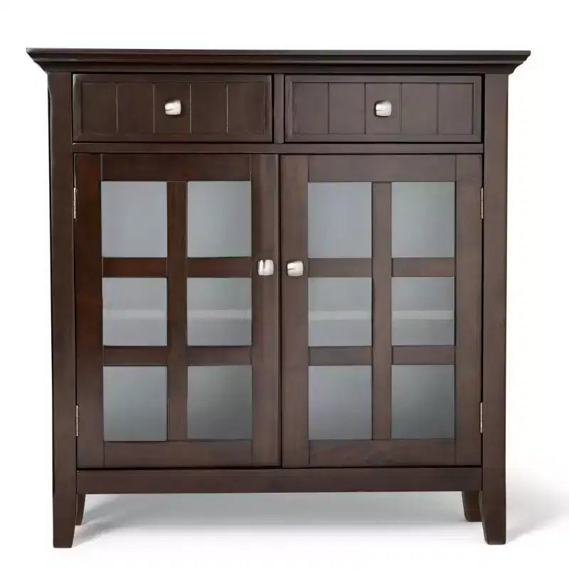 Meuble de rangement d'entrée en bois massif avec 2 portes, 2 tiroirs et étagères réglables
