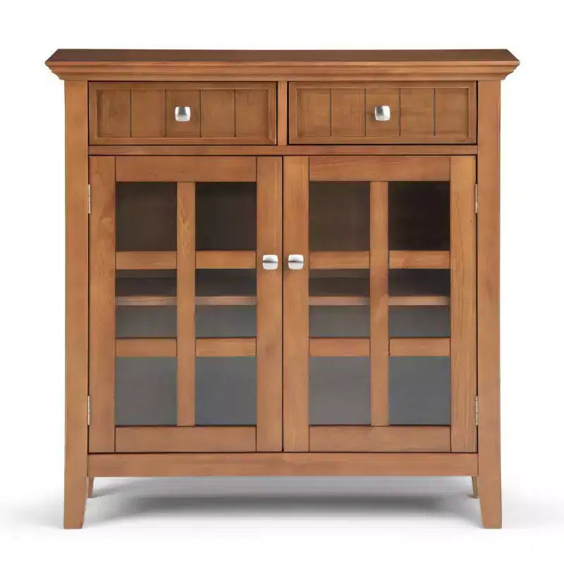 Meuble de rangement d'entrée en bois massif avec 2 portes, 2 tiroirs et étagères réglables