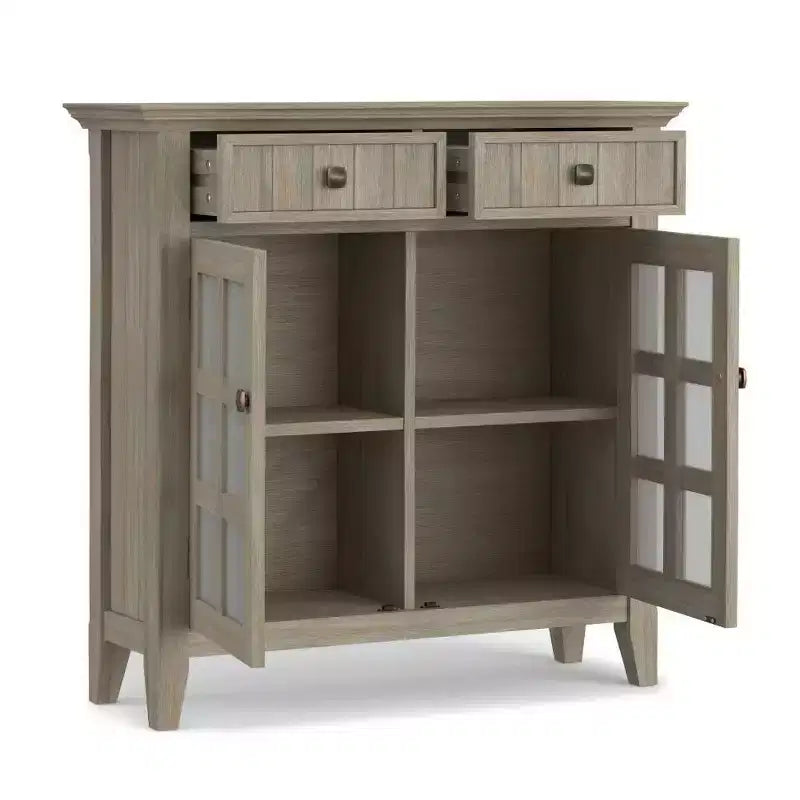 Meuble de rangement d'entrée en bois massif avec 2 portes, 2 tiroirs et étagères réglables