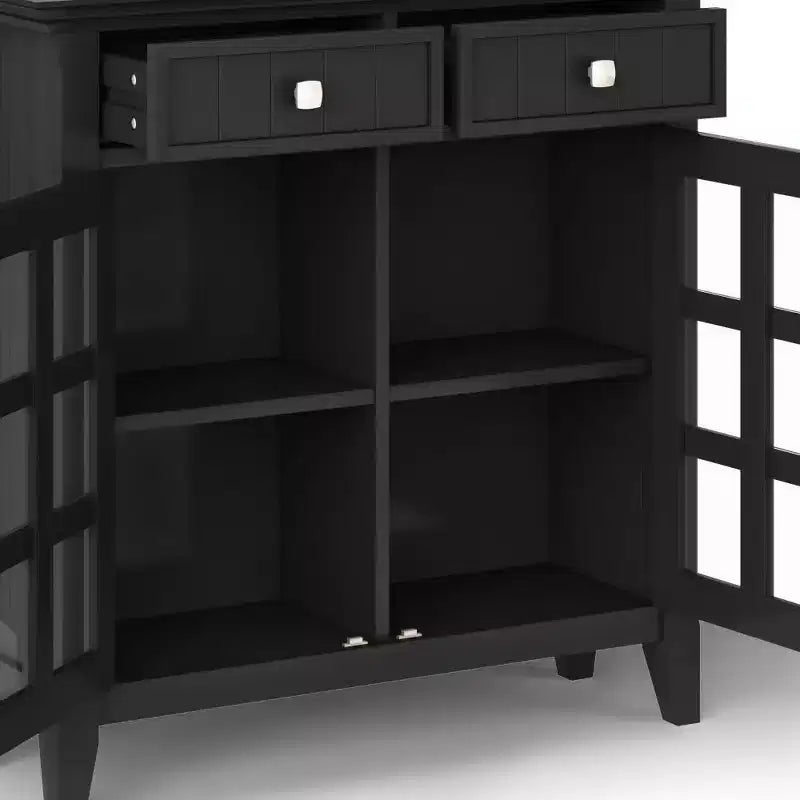 Meuble de rangement d'entrée en bois massif avec 2 portes, 2 tiroirs et étagères réglables