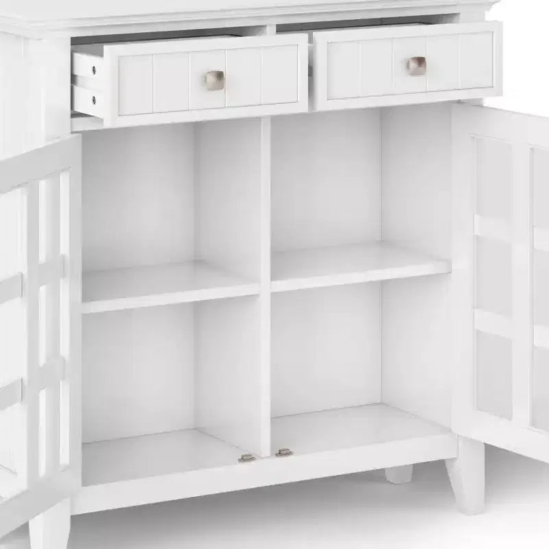 Meuble de rangement d'entrée en bois massif avec 2 portes, 2 tiroirs et étagères réglables
