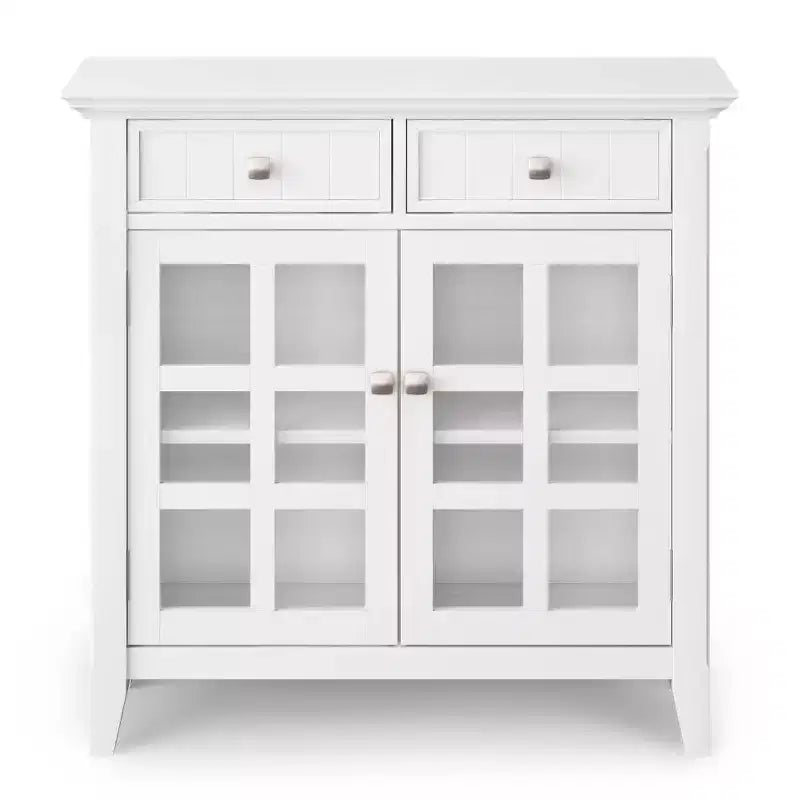 Meuble de rangement d'entrée en bois massif avec 2 portes, 2 tiroirs et étagères réglables
