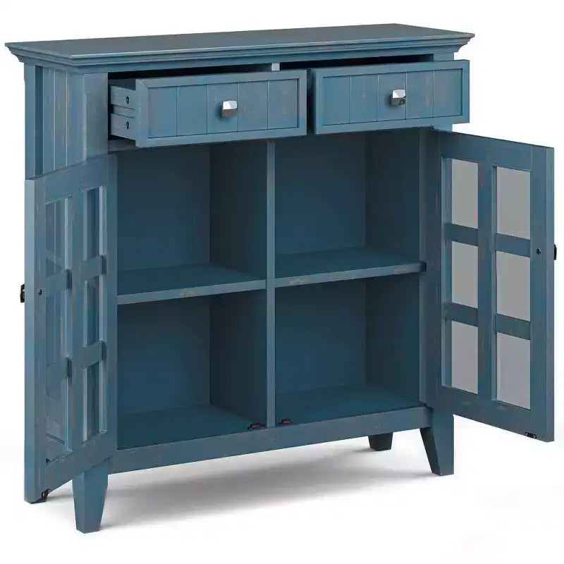 Meuble de rangement d'entrée en bois massif avec 2 portes, 2 tiroirs et étagères réglables