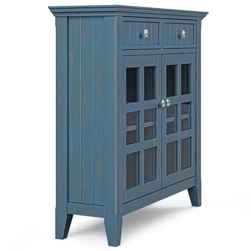 Meuble de rangement d'entrée en bois massif avec 2 portes, 2 tiroirs et étagères réglables