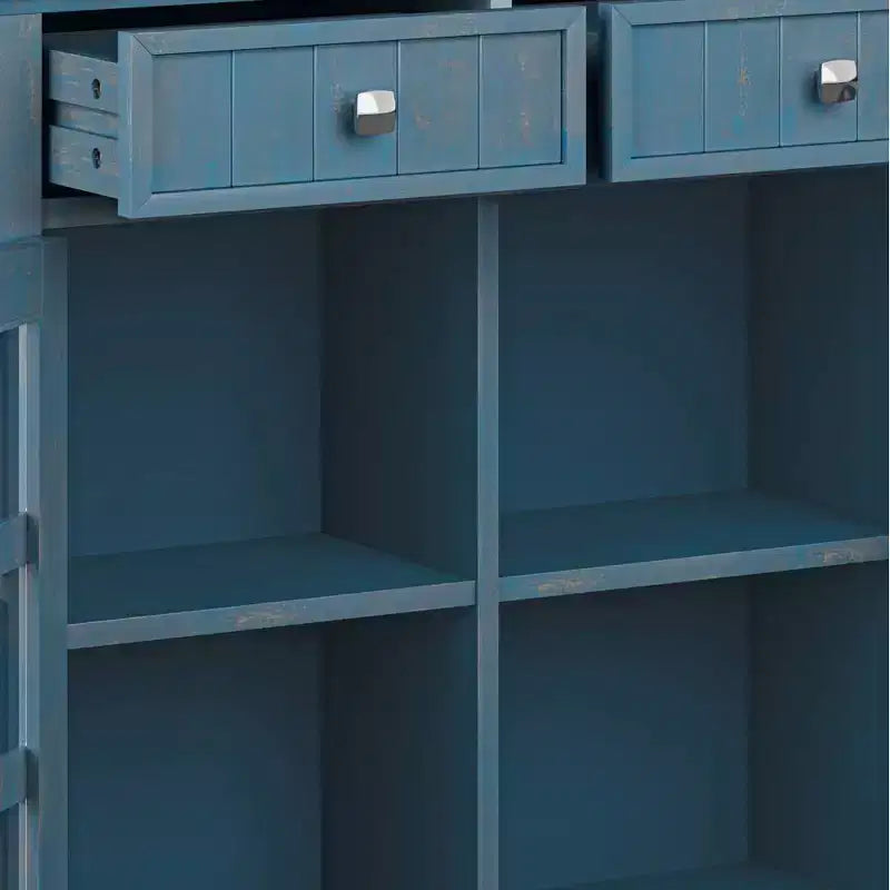 Meuble de rangement d'entrée en bois massif avec 2 portes, 2 tiroirs et étagères réglables
