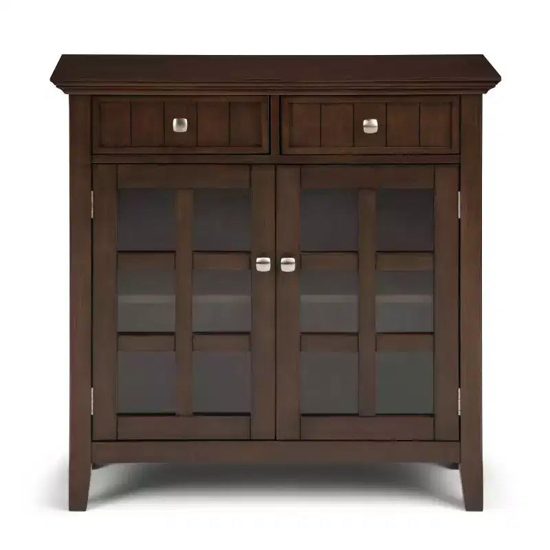 Meuble de rangement d'entrée en bois massif avec 2 portes, 2 tiroirs et étagères réglables