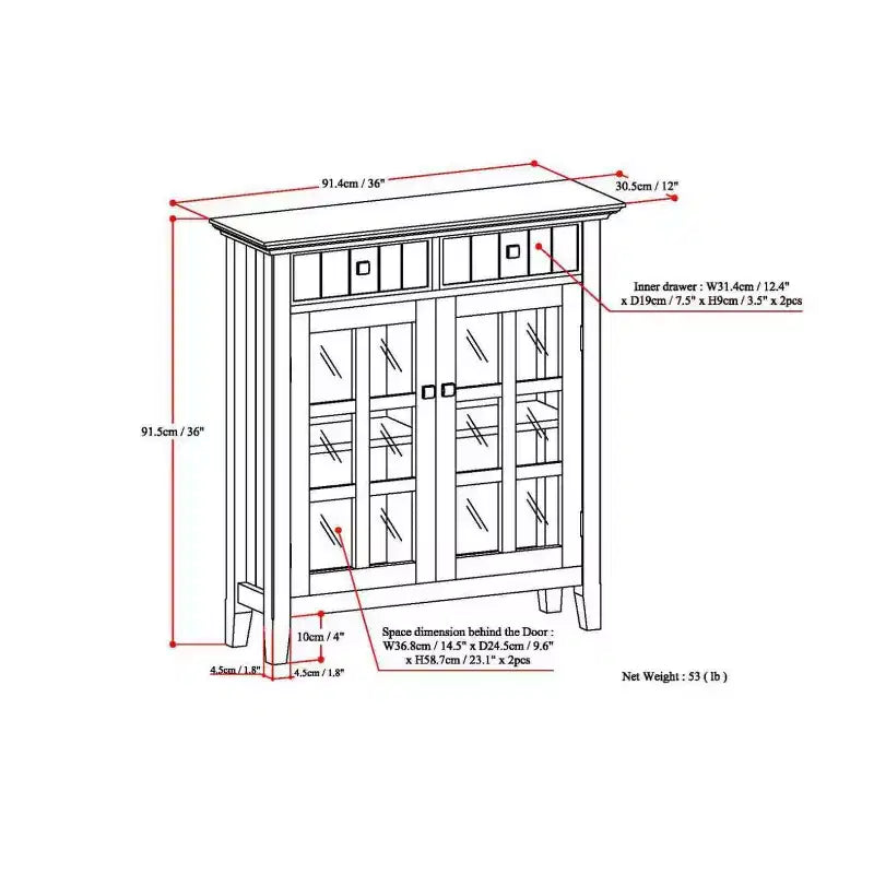 Meuble de rangement d'entrée en bois massif avec 2 portes, 2 tiroirs et étagères réglables