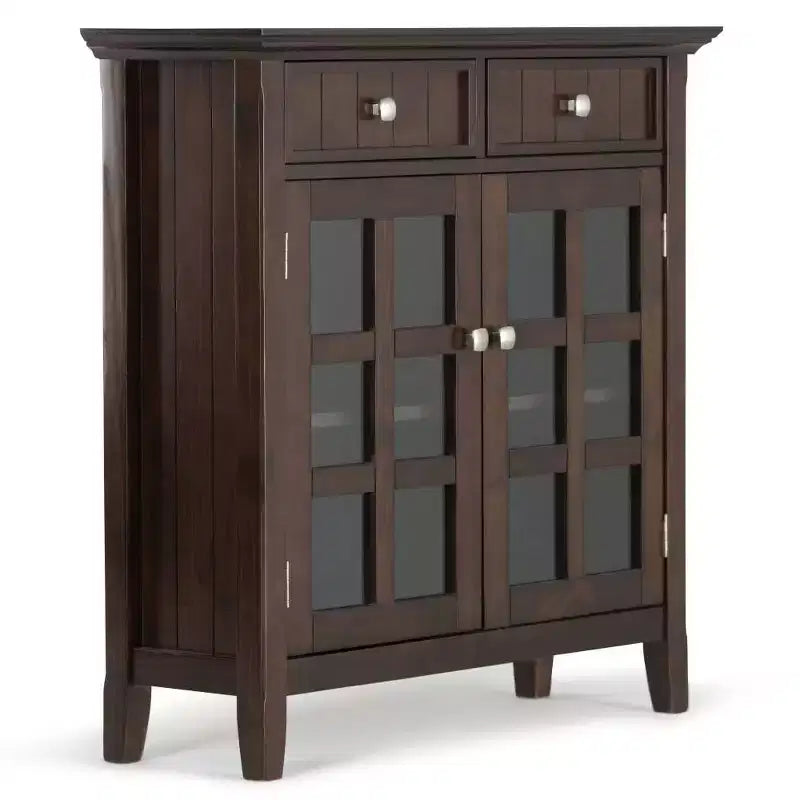Meuble de rangement d'entrée en bois massif avec 2 portes, 2 tiroirs et étagères réglables