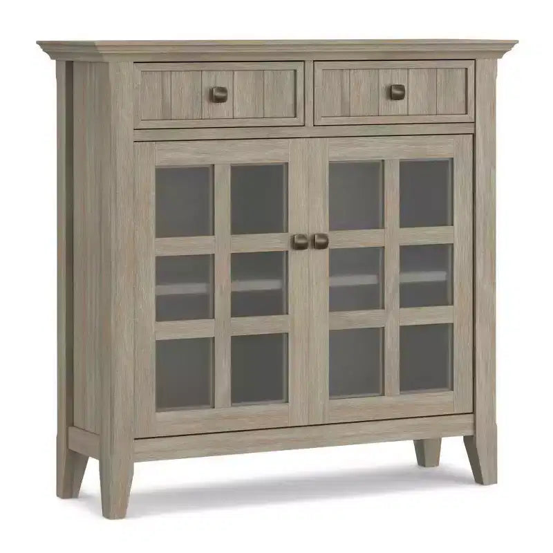 Meuble de rangement d'entrée en bois massif avec 2 portes, 2 tiroirs et étagères réglables