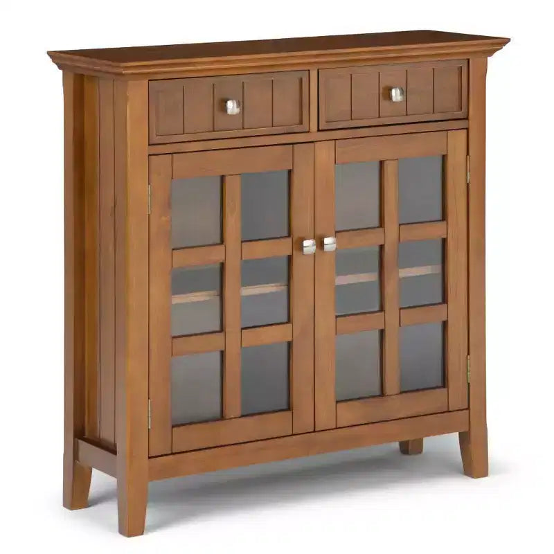 Meuble de rangement d'entrée en bois massif avec 2 portes, 2 tiroirs et étagères réglables