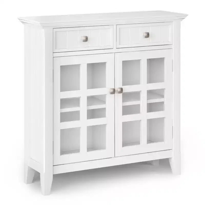 Meuble de rangement d'entrée en bois massif avec 2 portes, 2 tiroirs et étagères réglables
