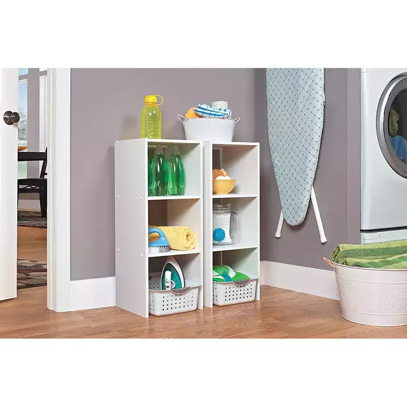 Organisateur de rangement étagère décorative empilable blanche à 2 cubes de 31 pouces pour la maison, le bureau et le garage, lot de 2