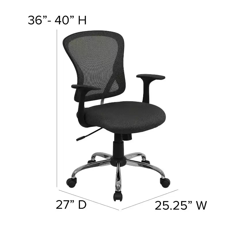 Chaise de bureau pivotante à dossier mi-haut en maille avec base chromée et accoudoirs