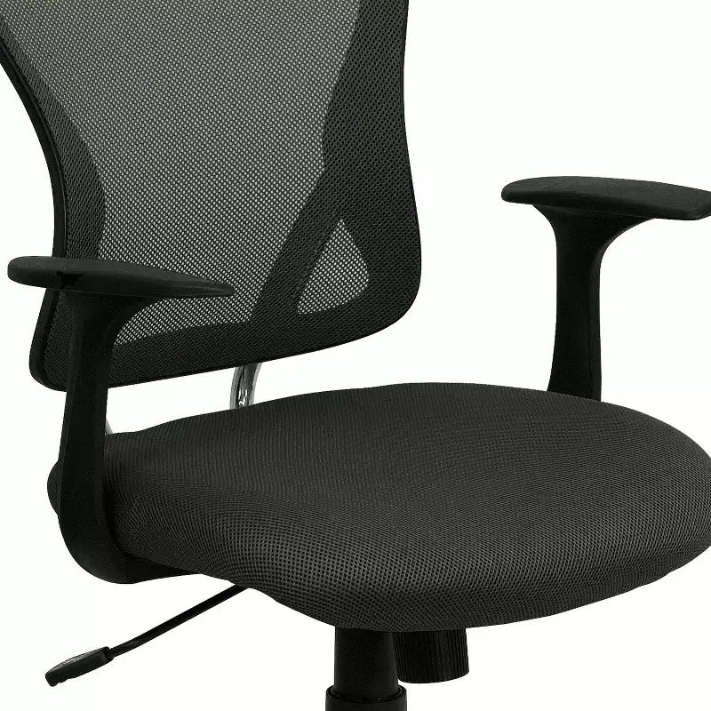 Chaise de bureau pivotante à dossier mi-haut en maille avec base chromée et accoudoirs