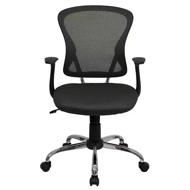 Chaise de bureau pivotante à dossier mi-haut en maille avec base chromée et accoudoirs