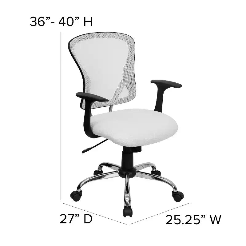 Chaise de bureau pivotante à dossier mi-haut en maille avec base chromée et accoudoirs